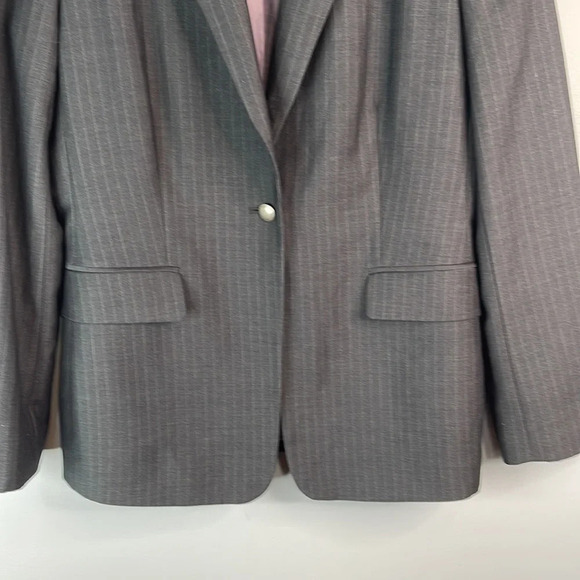 CALVIN KLEIN Pinstripe Structured Blazer Single Breasted Dark Grey Preppy Size 8 - Picture 4 of 12